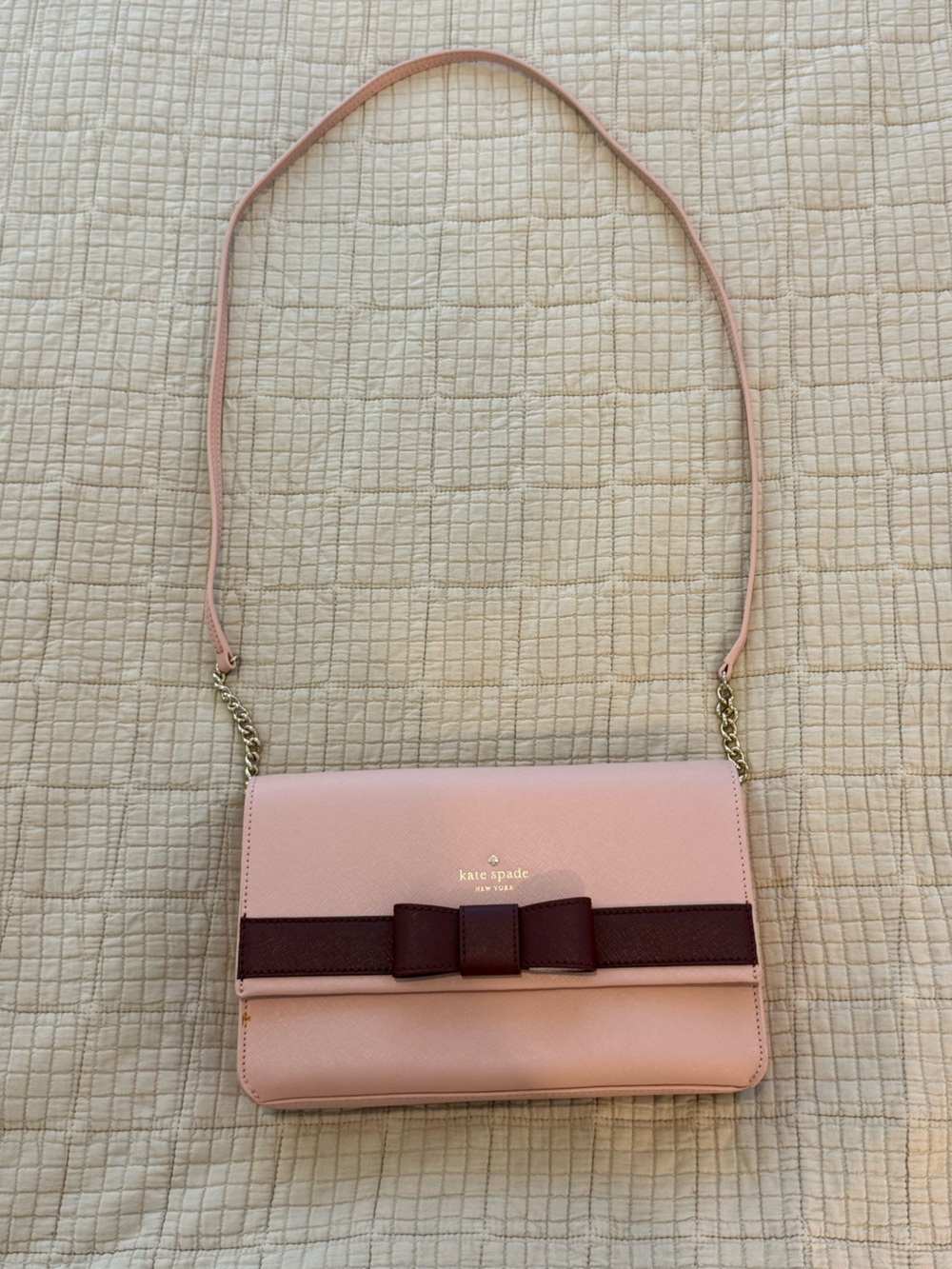 kate spade Pink Crossbody Wallet with Burgundy Bow Detail